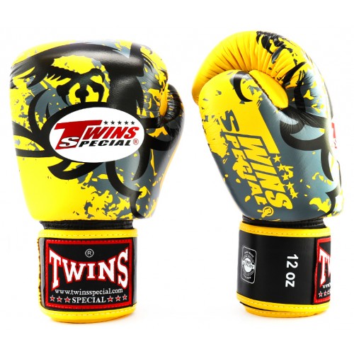 Боксерские перчатки Twins Special с рисунком (FBGV-36 yellow)
